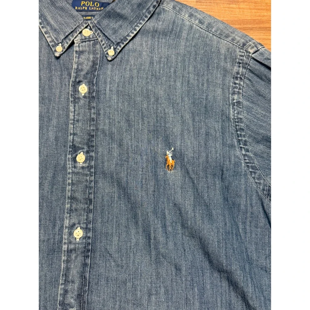 Polo Ralph Lauren Mens Classic Fit Denim Dark Chambray Button Up Shirt Sz XL